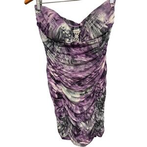 Vintage‎ Y2K taboo Purple Ruched Strapless Mini Dress Glitter Stretchy XL